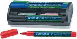 Schneider Maxx Eco110 Whiteboard-Kit Marker (Halterung mit Lösch-Schwamm) Set mit je 4 Marker und Ersatzpatronen schwarz/rot/blau/grün - 1